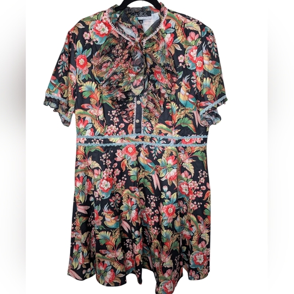 Dalia MacPhee Tropical Bird Print Dress sz XL - Picture 1 of 8
